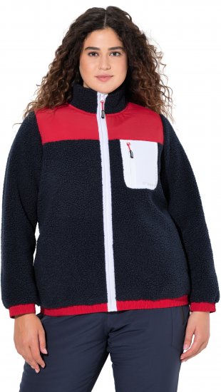 Ulla Popken Color Block Teddy Fleece Jacket Navy - Bluzy & bluzy z kapturem - 