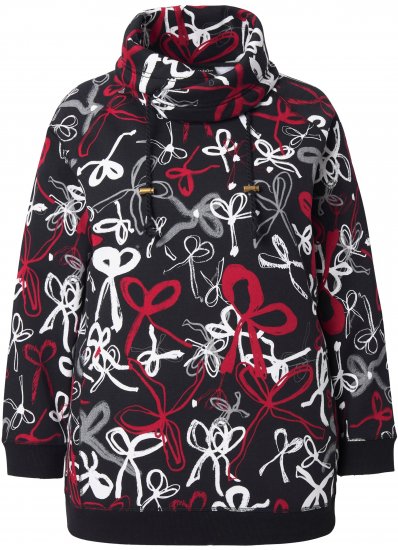 Ulla Popken Ribbon Print Turtleneck Sweatshirt Black - Bluzy & bluzy z kapturem - 