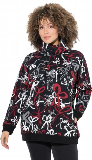 Ulla Popken Ribbon Print Turtleneck Sweatshirt Black - Bluzy & bluzy z kapturem - 
