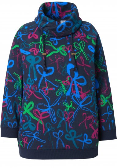 Ulla Popken Ribbon Print Turtleneck Sweatshirt Navy - T-shirty - 