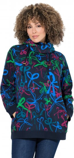 Ulla Popken Ribbon Print Turtleneck Sweatshirt Navy - T-shirty - 