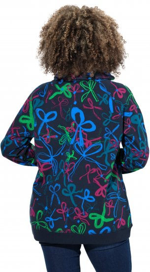 Ulla Popken Ribbon Print Turtleneck Sweatshirt Navy - T-shirty - 