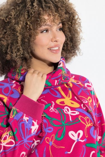 Ulla Popken Ribbon Print Turtleneck Sweatshirt Cherry Red - Bluzy & bluzy z kapturem - Przytulne bluzy, hoody i swetry