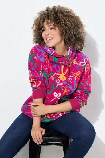 Ulla Popken Ribbon Print Turtleneck Sweatshirt Cherry Red - Bluzy & bluzy z kapturem - Przytulne bluzy, hoody i swetry