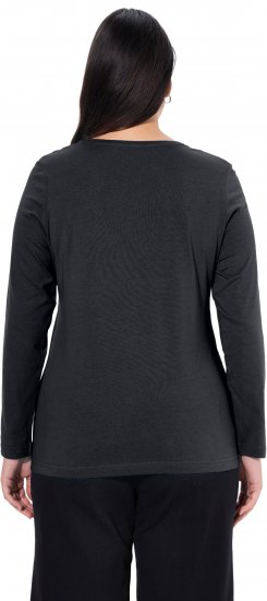 Ulla Popken Basic Round Neck Long Sleeve Slim Fit Cotton Tee Black - T-shirty - 