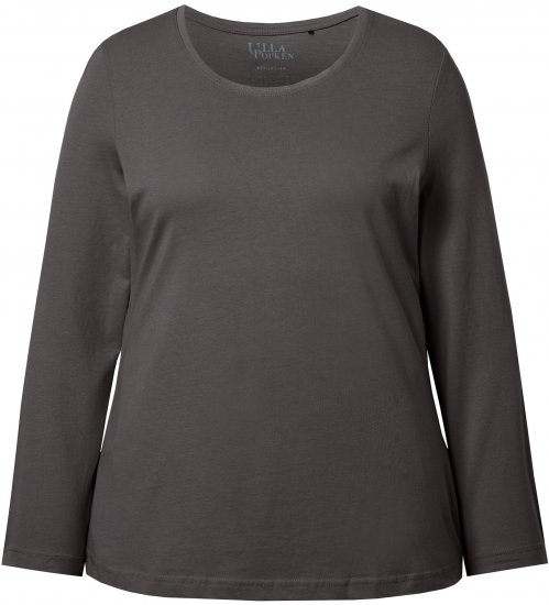 Ulla Popken Basic Round Neck Long Sleeve Slim Fit Cotton Tee Graphite Grey - T-shirty - 