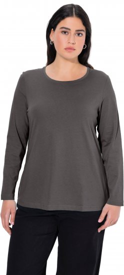 Ulla Popken Basic Round Neck Long Sleeve Slim Fit Cotton Tee Graphite Grey - T-shirty - 