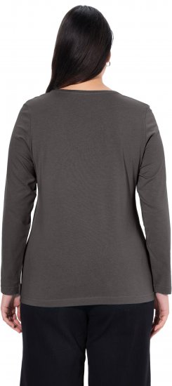 Ulla Popken Basic Round Neck Long Sleeve Slim Fit Cotton Tee Graphite Grey - T-shirty - 