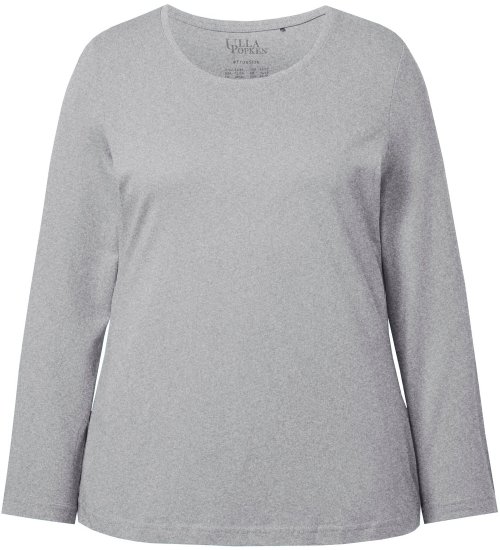 Ulla Popken Basic Round Neck Long Sleeve Slim Fit Cotton Tee Light Grey Melange - T-shirty - 