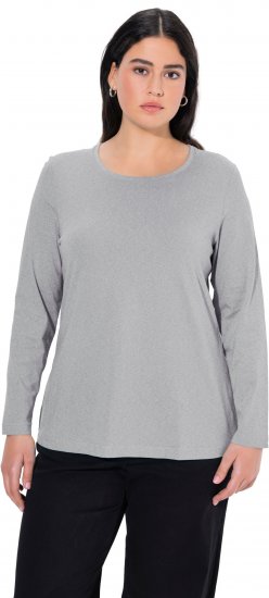 Ulla Popken Basic Round Neck Long Sleeve Slim Fit Cotton Tee Light Grey Melange - T-shirty - 