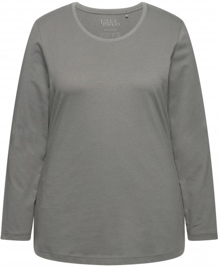 Ulla Popken Basic Round Neck Long Sleeve Slim Fit Cotton Tee Grey - T-shirty - 
