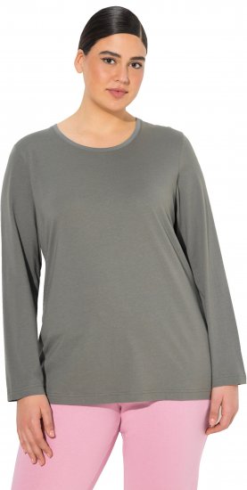 Ulla Popken Basic Round Neck Long Sleeve Slim Fit Cotton Tee Grey - T-shirty - 