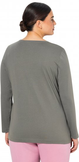 Ulla Popken Basic Round Neck Long Sleeve Slim Fit Cotton Tee Grey - T-shirty - 