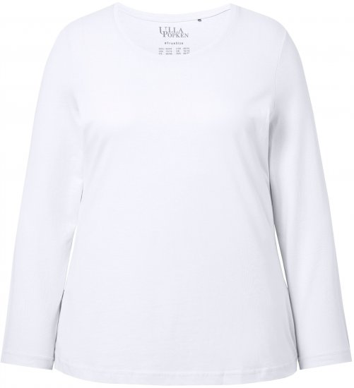 Ulla Popken Basic Round Neck Long Sleeve Slim Fit Cotton Tee Snow White - Spódnice - 