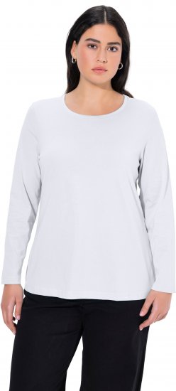 Ulla Popken Basic Round Neck Long Sleeve Slim Fit Cotton Tee Snow White - Spódnice - 