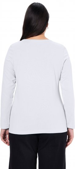 Ulla Popken Basic Round Neck Long Sleeve Slim Fit Cotton Tee Snow White - Spódnice - 