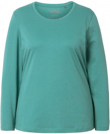 Ulla Popken Basic Round Neck Long Sleeve Slim Fit Cotton Tee Green - T-shirty - 