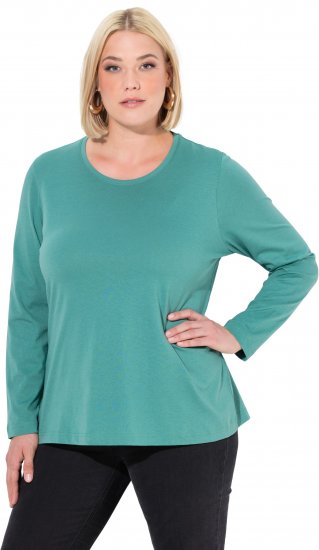 Ulla Popken Basic Round Neck Long Sleeve Slim Fit Cotton Tee Green - T-shirty - 