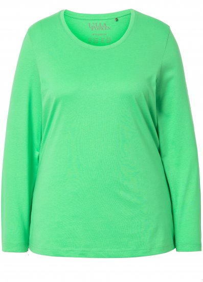Ulla Popken Basic Round Neck Long Sleeve Slim Fit Cotton Tee Mint Green - T-shirty - 