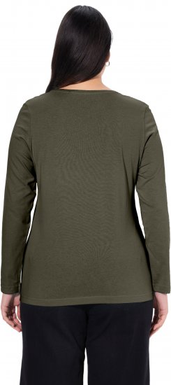 Ulla Popken Basic Round Neck Long Sleeve Slim Fit Cotton Tee Olive - T-shirty - 
