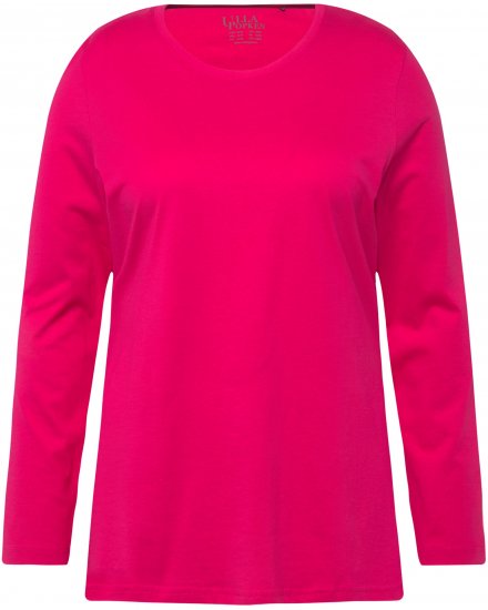 Ulla Popken Basic Round Neck Long Sleeve Slim Fit Cotton Tee Magenta Pink - T-shirty - 