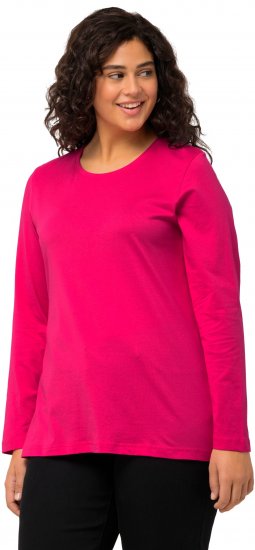 Ulla Popken Basic Round Neck Long Sleeve Slim Fit Cotton Tee Magenta Pink - T-shirty - 