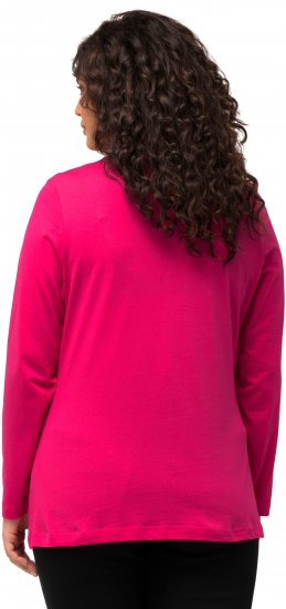 Ulla Popken Basic Round Neck Long Sleeve Slim Fit Cotton Tee Magenta Pink - T-shirty - 