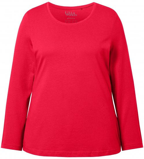 Ulla Popken Basic Round Neck Long Sleeve Slim Fit Cotton Tee Red - T-shirty - 