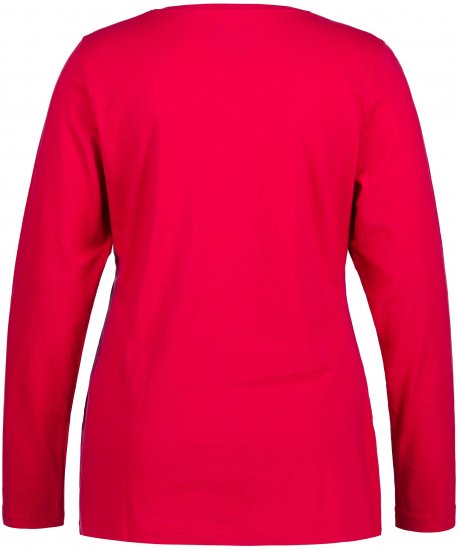 Ulla Popken Basic Round Neck Long Sleeve Slim Fit Cotton Tee Red - T-shirty - 