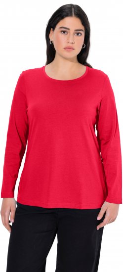 Ulla Popken Basic Round Neck Long Sleeve Slim Fit Cotton Tee Red - T-shirty - 