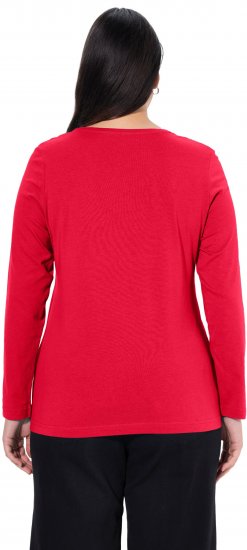 Ulla Popken Basic Round Neck Long Sleeve Slim Fit Cotton Tee Red - T-shirty - 