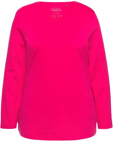 Ulla Popken Basic Round Neck Long Sleeve Slim Fit Cotton Tee Red Pink - T-shirty - 