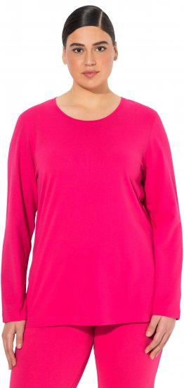 Ulla Popken Basic Round Neck Long Sleeve Slim Fit Cotton Tee Red Pink - T-shirty - 