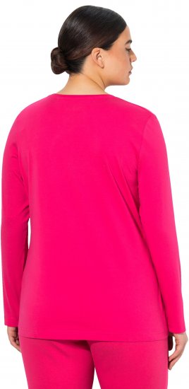 Ulla Popken Basic Round Neck Long Sleeve Slim Fit Cotton Tee Red Pink - T-shirty - 