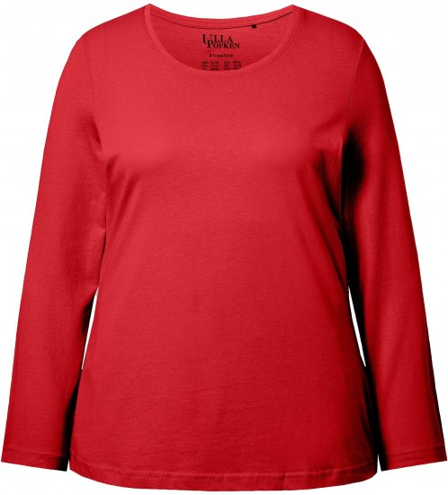 Ulla Popken Basic Round Neck Long Sleeve Slim Fit Cotton Tee Salsa Red - T-shirty - 