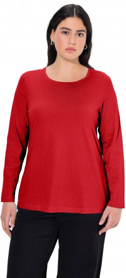 Ulla Popken Basic Round Neck Long Sleeve Slim Fit Cotton Tee Salsa Red - T-shirty - 