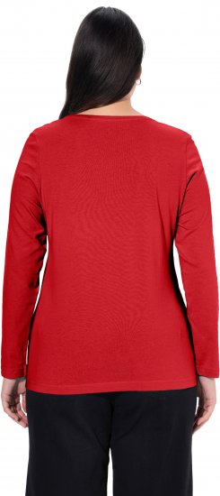 Ulla Popken Basic Round Neck Long Sleeve Slim Fit Cotton Tee Salsa Red - T-shirty - 