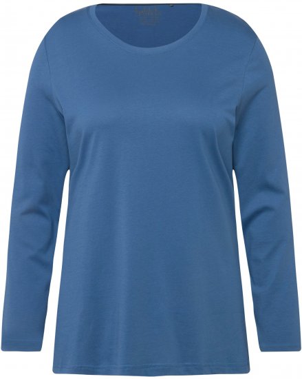 Ulla Popken Basic Round Neck Long Sleeve Slim Fit Cotton Tee Blue Denim - T-shirty - 
