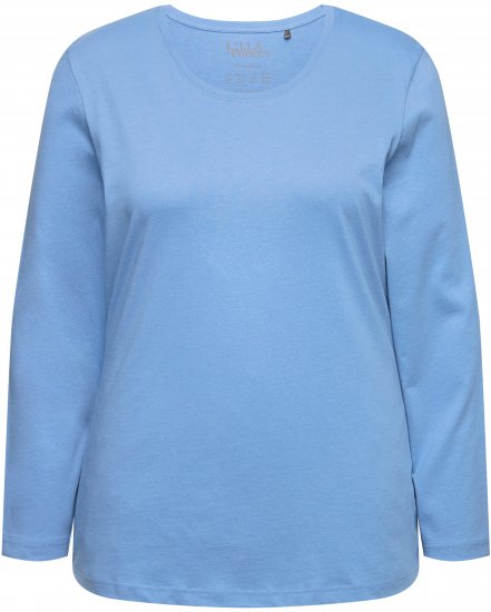 Ulla Popken Basic Round Neck Long Sleeve Slim Fit Cotton Tee Light Cornflower - T-shirty - 