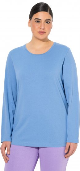Ulla Popken Basic Round Neck Long Sleeve Slim Fit Cotton Tee Light Cornflower - T-shirty - 
