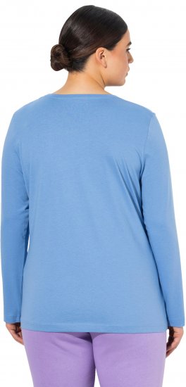 Ulla Popken Basic Round Neck Long Sleeve Slim Fit Cotton Tee Light Cornflower - T-shirty - 