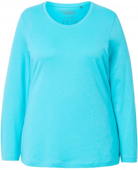 Ulla Popken Basic Round Neck Long Sleeve Slim Fit Cotton Tee Deep Aqua - T-shirty - 