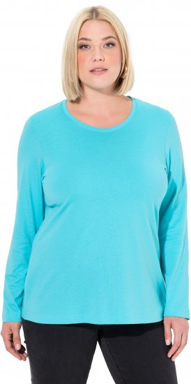 Ulla Popken Basic Round Neck Long Sleeve Slim Fit Cotton Tee Deep Aqua - T-shirty - 