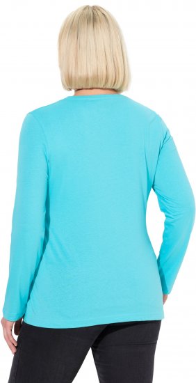Ulla Popken Basic Round Neck Long Sleeve Slim Fit Cotton Tee Deep Aqua - T-shirty - 