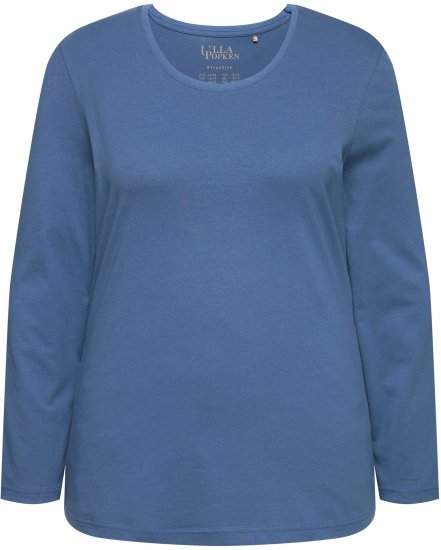 Ulla Popken Basic Round Neck Long Sleeve Slim Fit Cotton Tee Ink Blue - T-shirty - 