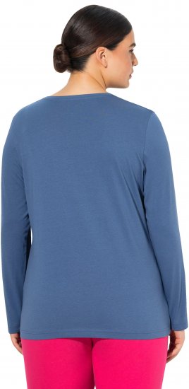Ulla Popken Basic Round Neck Long Sleeve Slim Fit Cotton Tee Ink Blue - T-shirty - 