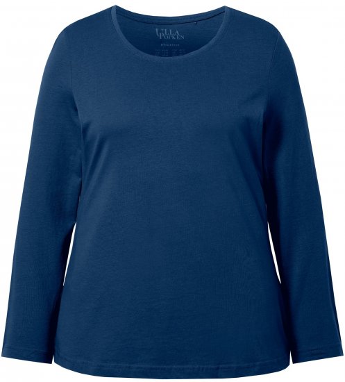 Ulla Popken Basic Round Neck Long Sleeve Slim Fit Cotton Tee Dark Blue - T-shirty - 