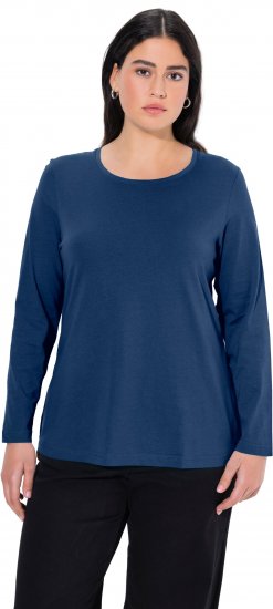 Ulla Popken Basic Round Neck Long Sleeve Slim Fit Cotton Tee Dark Blue - T-shirty - 