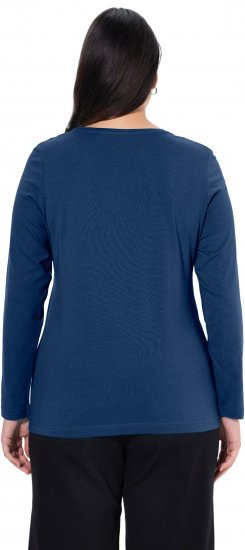 Ulla Popken Basic Round Neck Long Sleeve Slim Fit Cotton Tee Dark Blue - T-shirty - 