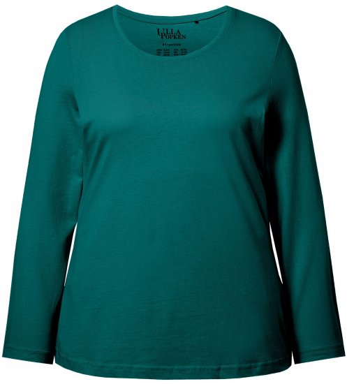 Ulla Popken Basic Round Neck Long Sleeve Slim Fit Cotton Tee Teal Green - T-shirty - 